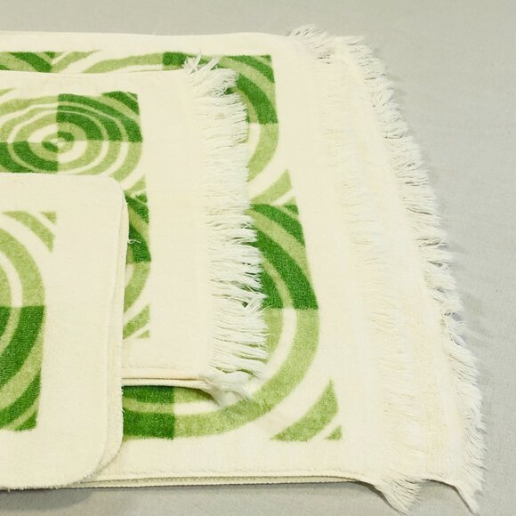 Vintage 70s TEXMADE Impact Green CHECKMATE pattern All Cotton Towel Trio Set - Picture 8 of 10